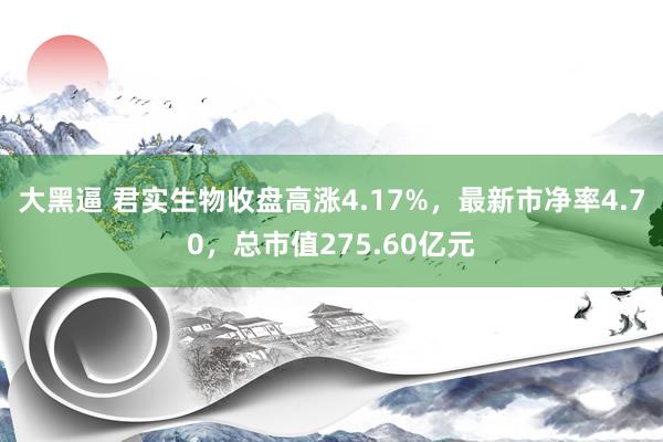 大黑逼 君实生物收盘高涨4.17%，最新市净率4.70，总市值275.60亿元